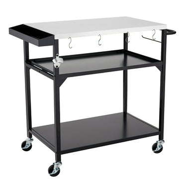Whizmax Outdoor Grill Table Cart with 4 Wheels, Stainless Steel Tables for Outside, Multifunctional Grill Cart Metal Work Table (Side Table Handle)