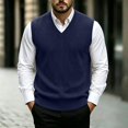 thumbnail image 2 of Riecok Sweater Vest Men Big and Tall Sleeveless V Neck Pullover Sweaters Lightweight Solid Winter Tops with Pockets Navy 2XL, 2 of 5