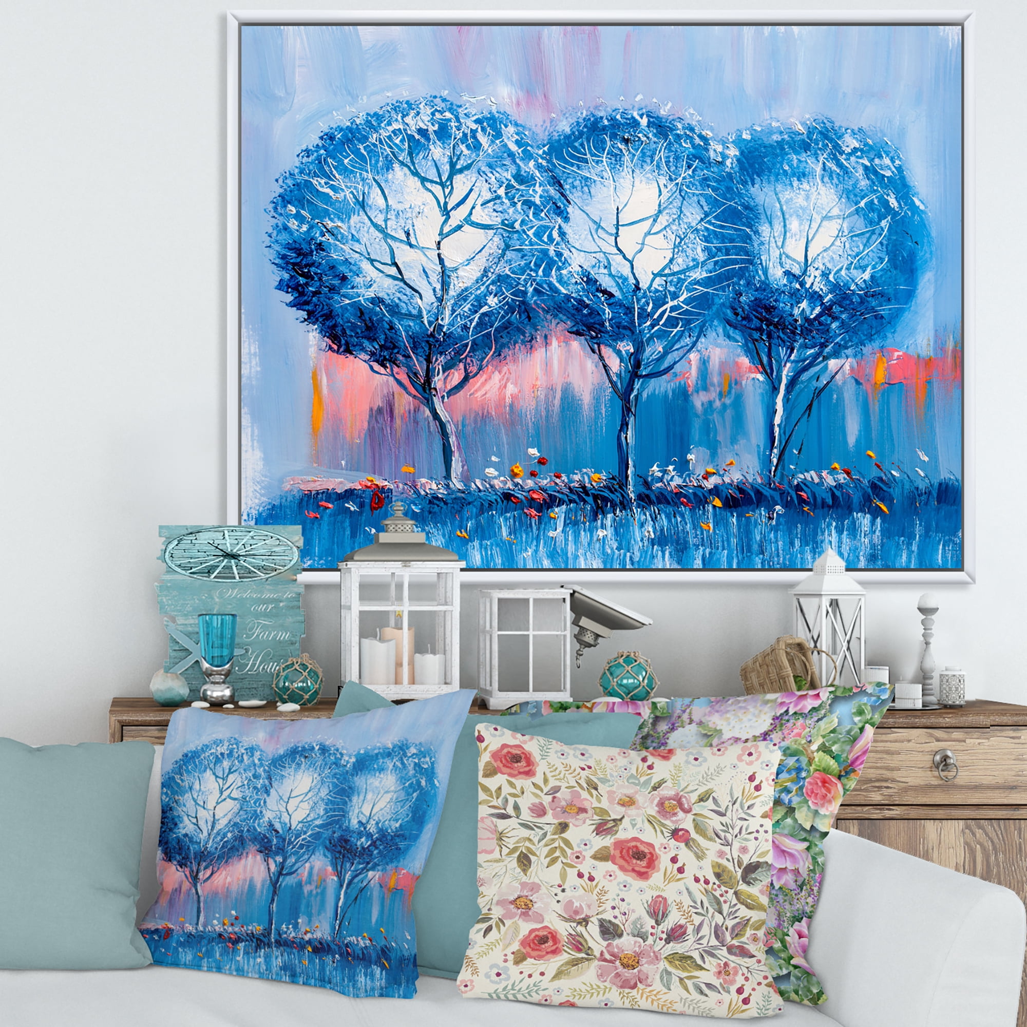 Designart 'Colourful Landscape Trees Impressionist III' Modern Framed Canvas Wall Art Print