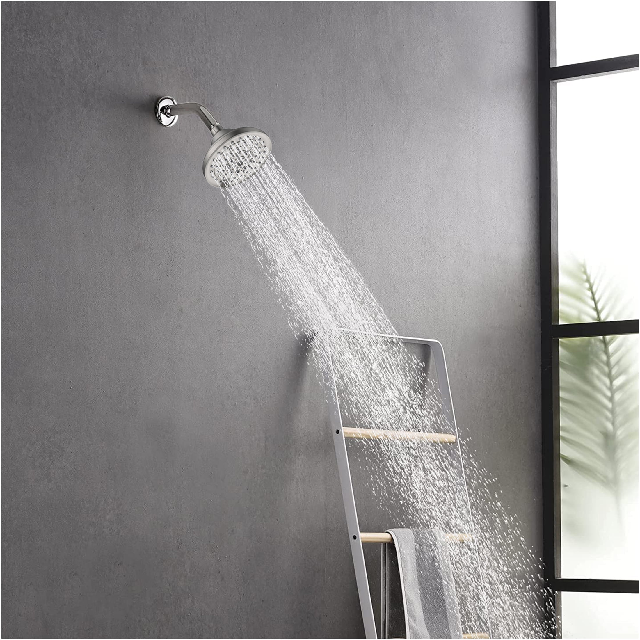 JERFIT 5 Inch High Pressure Rain Shower Head, 6-Spray Adjustable Fixed Showerhead with Anti-Clog Nozzles, Brushed Nickel, Easy Install, Low Flow