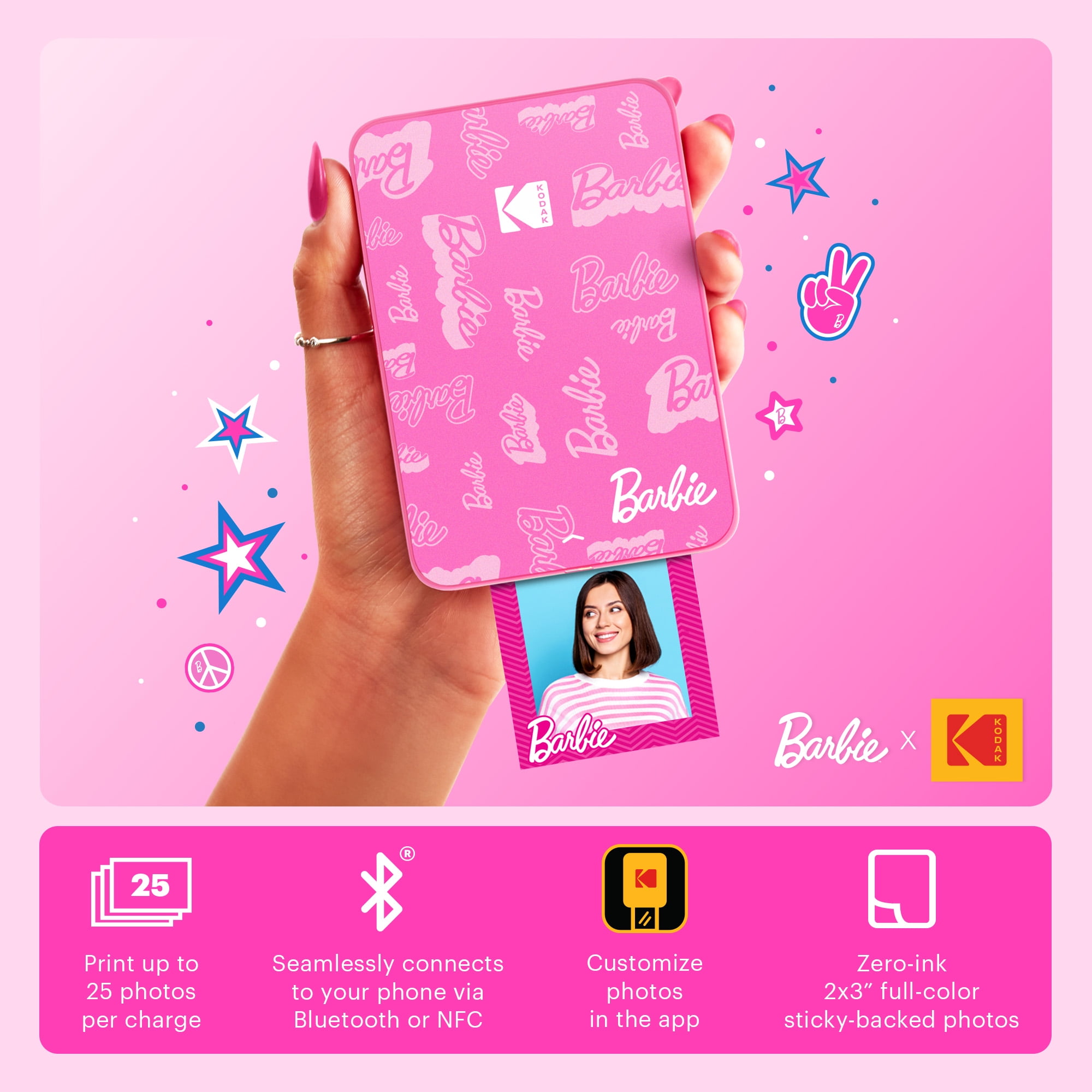 Barbie x Kodak Step Slim Wireless Instant Portable Photo Printer, 2x3" Color Instant Photo Printer