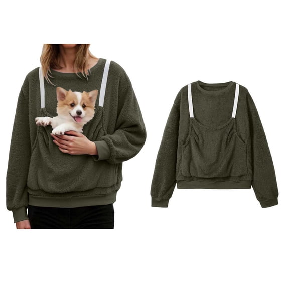 Womens Dog Pouch Sweatshirt Oversized Pet Carrier Sweater Creative Long Sleeve Oversized Pocket Sweater with Dog Pouch Fall Clothes