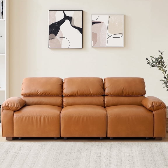 Karkanic Fuax Leahter PU Mid-Century Sofa Modern Luxury Couches Deep Seat High Back 3-Seater Sectional Couch, Tan