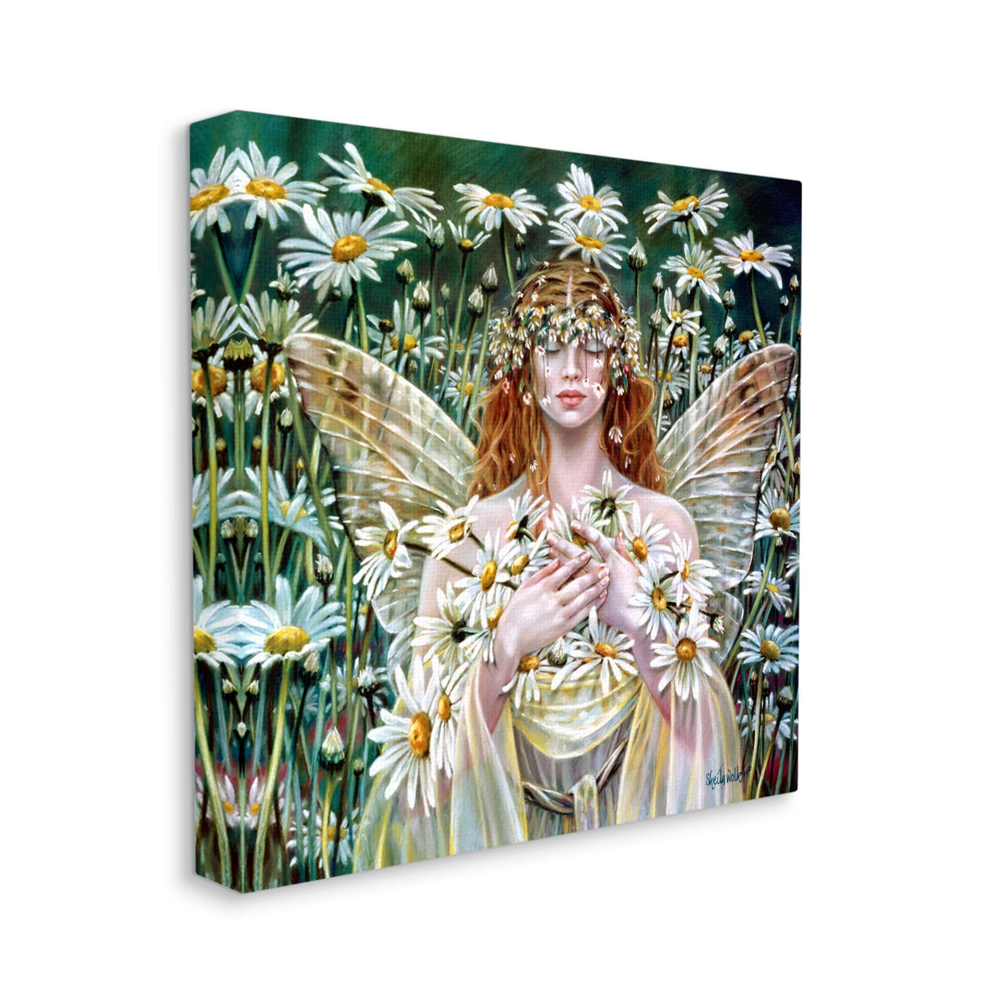 Stupell Industries Fairy Girl Floral Daisy Field Fairy Tales & Fantasy Painting Gallery Wrapped Canvas Print Wall Art