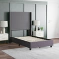 thumbnail image 3 of Emma + Oliver Twin Size Faux Linen Upholstered Platform Bed in Gray with Plush Padded Wingback Headboard and Wood Support Slats - No Box Spring Needed, 3 of 11
