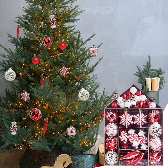 73Pcs Shatterproof Christmas Tree Ornaments Set Red Plastic Hanging Decorations Multi Style 1 Pack