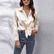 thumbnail image 5 of Camisa de Manga Larga Nikou para Mujer de Satén y Seda Color Champán Talla M, 5 of 8