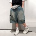 thumbnail image 6 of CAIVO Child Stylish Boys Blue Denim Shorts Summer Lightweight Casual Mid Length Jeans Shorts For Boys Youth Summer Wear Breathable Comfort Relaxed Fit Bottoms, 6 of 8