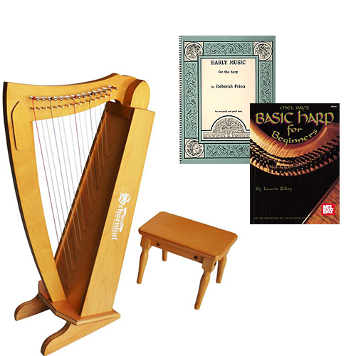 15 String Beginners Harp w/ bench + Book Bundle Early Music for the