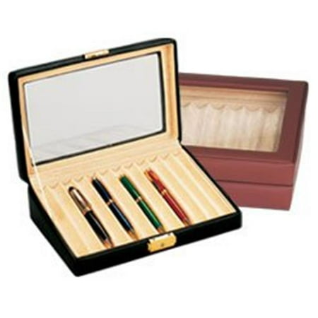 Budd Leather 500432-1 Leather 12 Pen Box With Glass Top - Black
