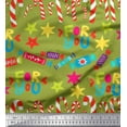 thumbnail image 1 of Soimoi Green Modal Satin Fabric Star & Candy Cane Party Decor Fabric Printed Yard 42 Inch Wide, 1 of 3