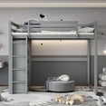 thumbnail image 3 of Euroco Wood Full Size Loft Bed with LED Light, Bookcase and Wardrobe, Storage Shelf for Kids Teens, Gray, 3 of 10