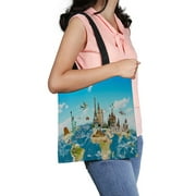 ECZJNT Famous Monuments World Grouped Together Planet Earth Canvas Bag Reusable Tote Grocery Shopping Bags Tote Bag 14"(W) x 16"(H)