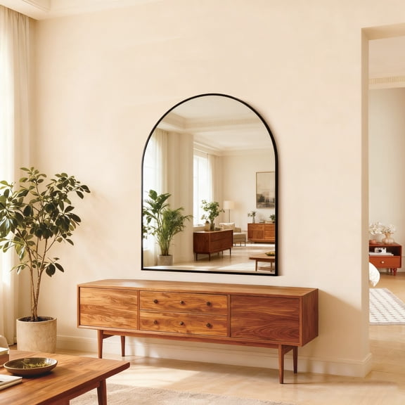 TOPCOMFY Mirrors 30x36 Inch Arched Bathroom Wall Mirror Black Metal Frame