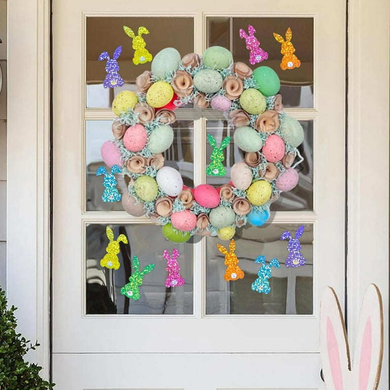 500 Pcs Easter Bunny Stickers Roll - 1.5 Inch Glitter Laser Rabbit Stickers For Crafts, Party Favors