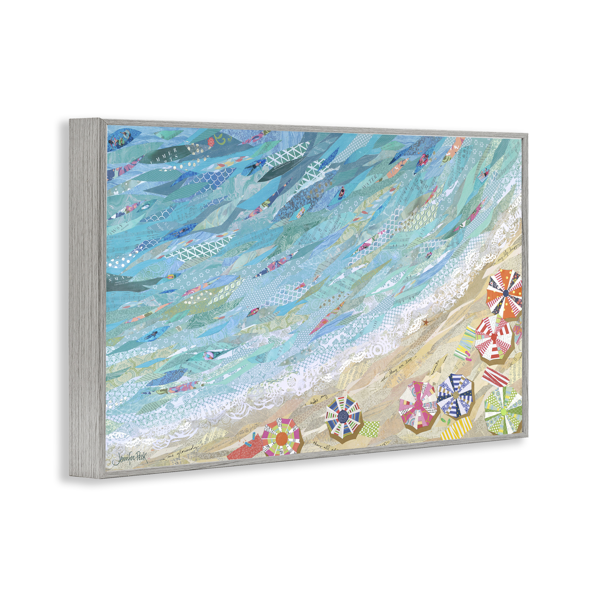Stupell Industries Collaged Aerial Beach View Coastal Painting Gray Framed Art Print Wall Art, 18 x 12