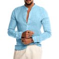 thumbnail image 4 of COSFO Casual Shirts for Men Crew Neck Blue Long Sleeve Button Solid Cocoon Oversized Tshirts for Men, 4 of 9