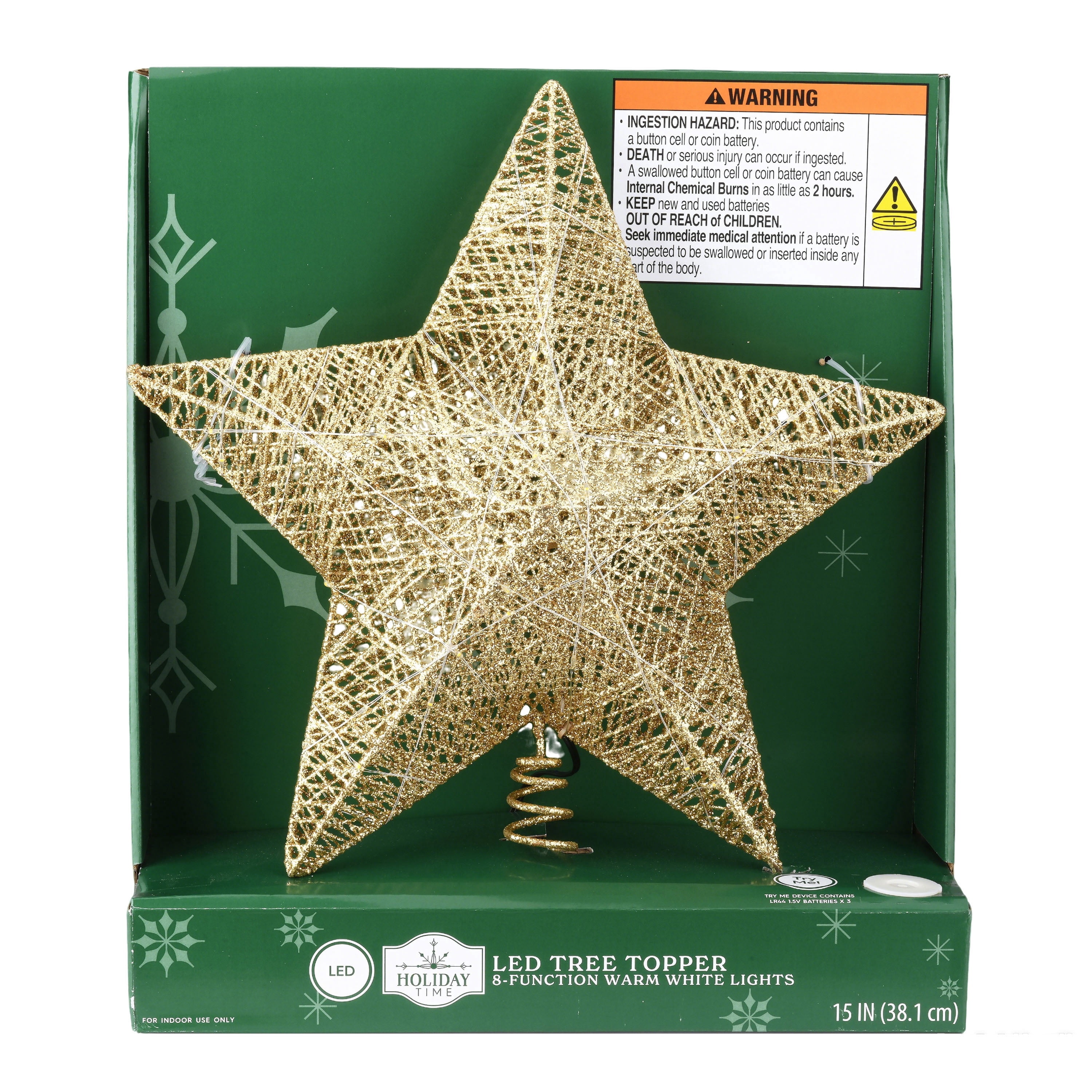 LED Star Christmas Tree Topper, Gold, 15", by Holiday Time