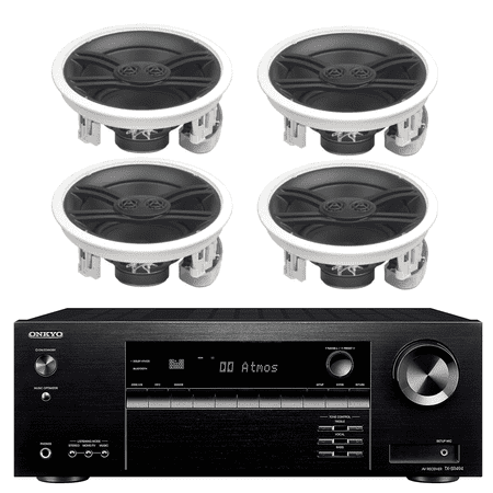 Onkyo 7.2 Channel Wireless Bluetooth 4K 3D A/V Surround Sound Receiver + Yamaha 3-Way 100 watts In-Wall/Ceiling Surround Sound Home Theater Speaker Package (Set Of 4)