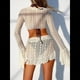 thumbnail image 4 of Conjunto de Bikini de 4 Piezas para Mujer - Traje de Baño Triangular con Cuello Halter Atrevido - Traje de Baño con Nudo Transparente Crema L, 4 of 9