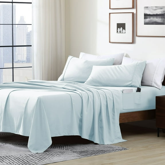 Swift Home Home Essential Soft Microfiber Smart Sheet Storage Pocket Bedding Sheet Set Aqua Twin XL