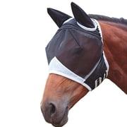 Horse Fly Mask with Ears and Velcro Mesh Breathable Knit Horsefly Face Mask for Indoor Outdoor Use (L Black)