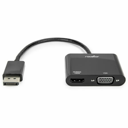 Rocstor DisplayPort 1.2 to HDMI & VGA Multiport Active Video Adapter – 4K/60Hz – Black