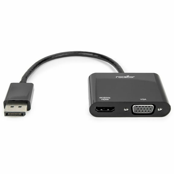 Rocstor DisplayPort 1.2 to HDMI & VGA Multiport Active Video Adapter – 4K/60Hz – Black