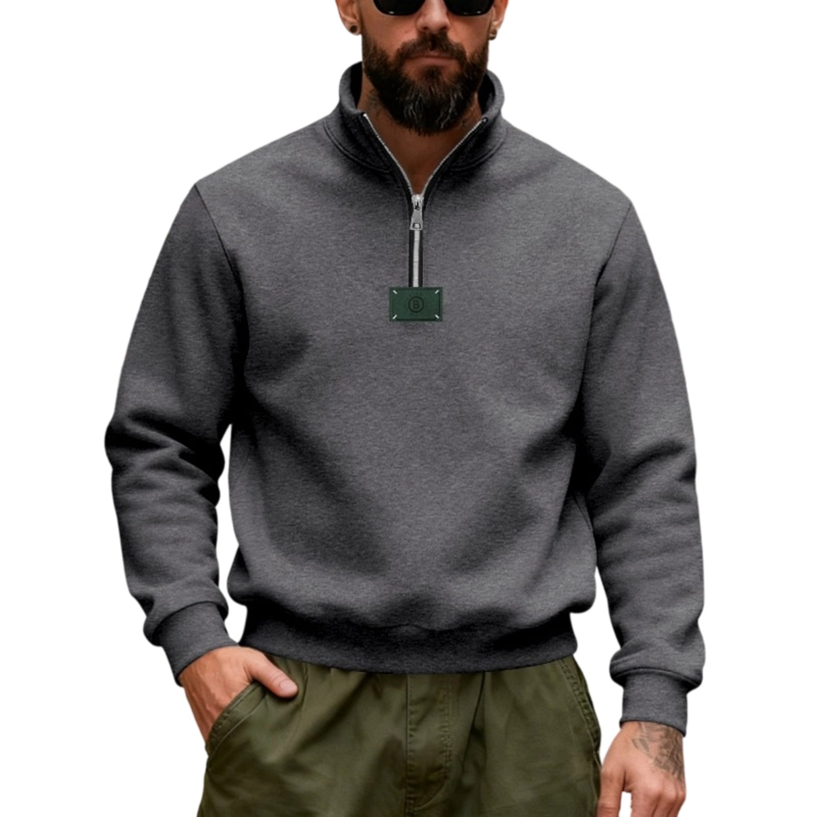 WULMLEO Men Quarter Zip Sweatshirt Stand Collar Hiking Pullover Tops Daily Casual Sweatshirts Dark Gray L