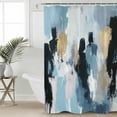 thumbnail image 2 of Extra Long Shower Curtain 72x84 Inch, Abstract Black Gold Shower Curtain Waterproof Bathroom Decor Vintage Blue Pink Oil Painting Art Fabric Bath Curtain Set Accessories with Hooks, 2 of 6