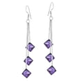 thumbnail image 2 of Sophisticated Dangle Chain Square Purple Cubic Zirconia Sterling Silver Earrings for Female Adult, 2 of 6