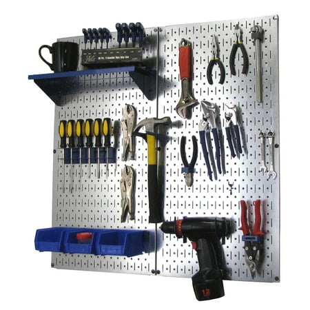Steel Pegboard Utility Tool Storage Kit - Galvanized Steel Pegboard & Blue Accessories