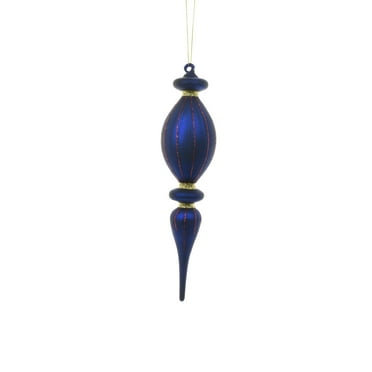 Starlight Collection, Royal Blue Glass Hanging Finial Ornament with Red and Gold Glittered Pattern (Pack of 2)