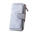 thumbnail image 2 of Monedero para mujer, cartera larga con 3 pliegues, tarjetero con cremallera, monedero de piel sintética, bolso de mano, azul seitruly AP000899-01, 2 of 7