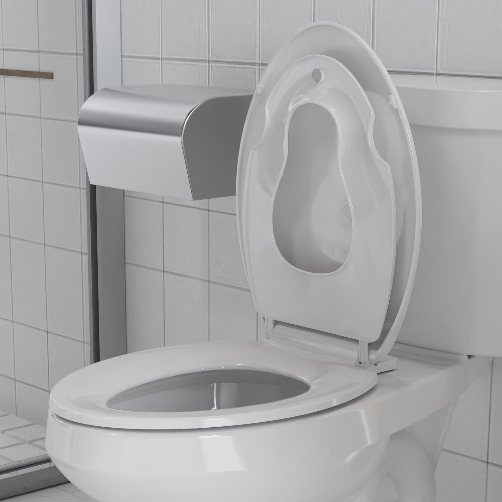 Soft Close Commercial Toilet Seat with Built-in Toddler Potty Training - Quick-Release Hinges, Durable Plastic, Mark-Resistant, Easy Clean, Fits 19" Elongated Toilets, 2 Pack, White