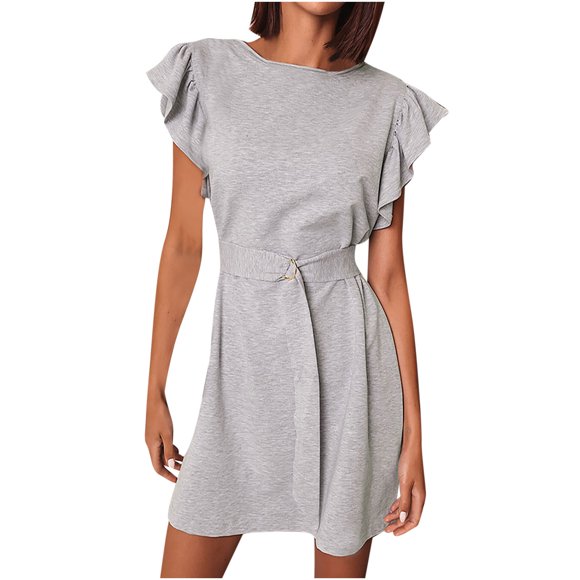 Pompotops Summer Round Neck Sleeveless Short Front Short Back Long Hem Print Casual Loose Dress