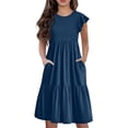 thumbnail image 3 of Teen Girls Dresses Casual Summer Midi Dress with Pockets Short Sleeve Loose Fit Flowy Sundress for Beach Party ,Sie:100, 3 of 9