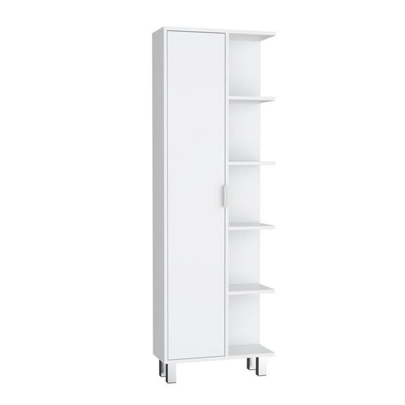 Linen Cabinet 63" H, with 1 door and 9 shelves, White,