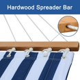 thumbnail image 4 of Prime Garden Double Quilted Fabric Hammock with Pillow, Hardwood Spreader Bars, Heavy Duty 450-Pound Weight Capacity, Perfect for Outdoor Patio Yard Beach, Navy Blue Stripe, 4 of 7