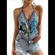 thumbnail image 3 of Top Halter Sin Mangas con Estampado Floral y Nudo Frontal para Mujer - Crop Tops Verde S, 3 of 10
