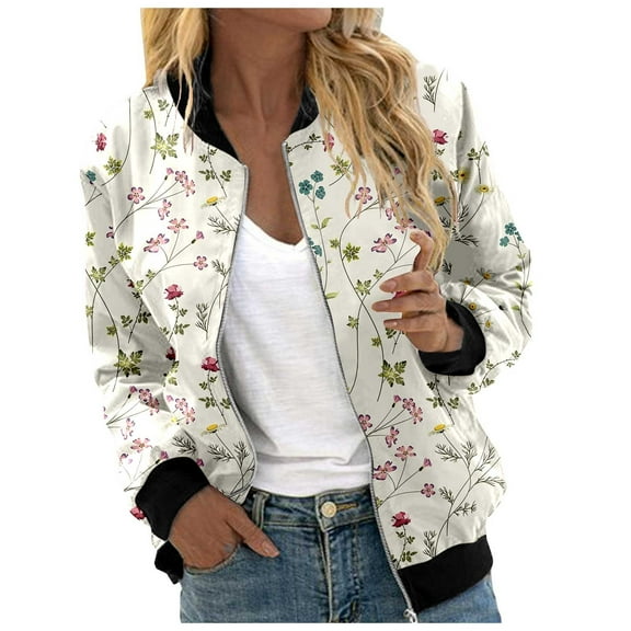 Tiweut Casual Jackets Womens Floral Print Round Neck Loose Fit Long Sleeve Coat Cardigan Blouses Beige,L