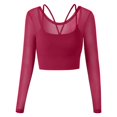 thumbnail image 3 of SWSMCLT Women's Long Sleeve Top Mesh Yoga Shirt Soft Fashion Cut Out Fitted Pull On Cami Crop Yoga Sheer Backless Rose Medium, 3 of 5
