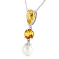 thumbnail image 2 of Galaxy Gold GG 14K White Gold Citrine and Pearl Pendant Necklace - November Birthstone - Warmth & Prosperity - 16" to 24" - Fine Jewelry for Women, 2 of 3