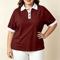 thumbnail image 6 of JOANKDMI Waffle Knit Shirts for Women Short Sleeve Collared Tops Color Block Casual Basic Tees with Pocket Relaxed Fit Summer Daily Clothes Athletic Golf Top, 6 of 9