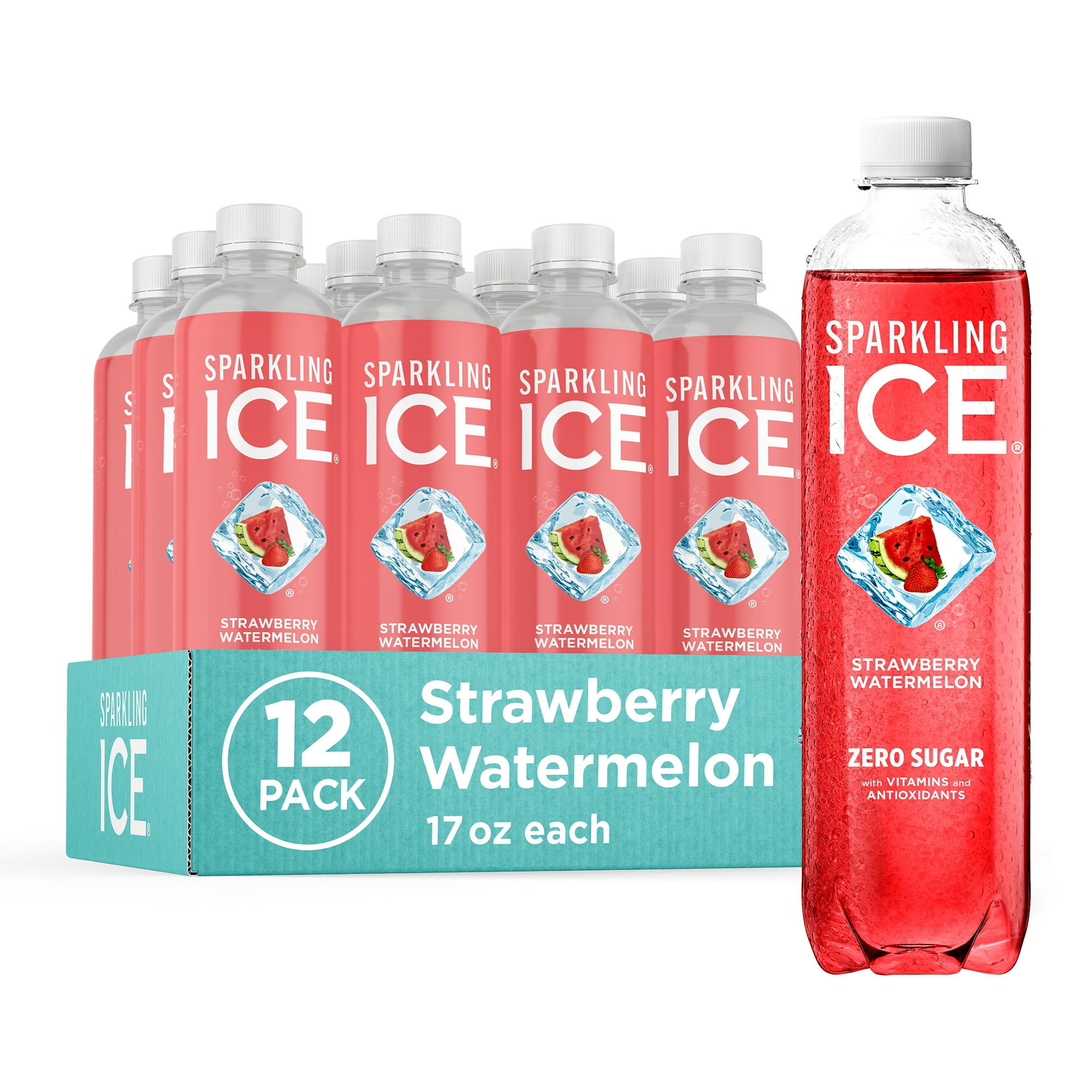 Sparkling Ice, Strawberry Watermelon Sparkling Water, 17 fl oz Bottles (Pack of 12)