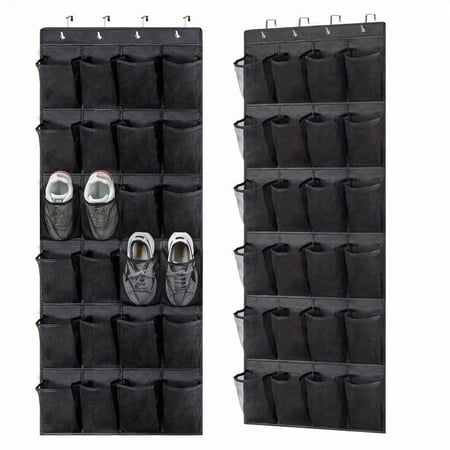 Kimmama 24 Pockets Over-the-Door Hanging Shoe Organizers with Hooks Black