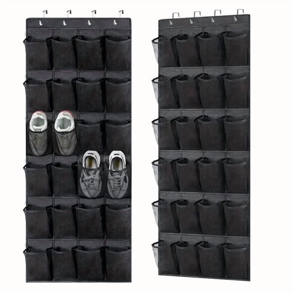 Kimmama 24 Pockets Over-the-Door Hanging Shoe Organizers with Hooks, Black