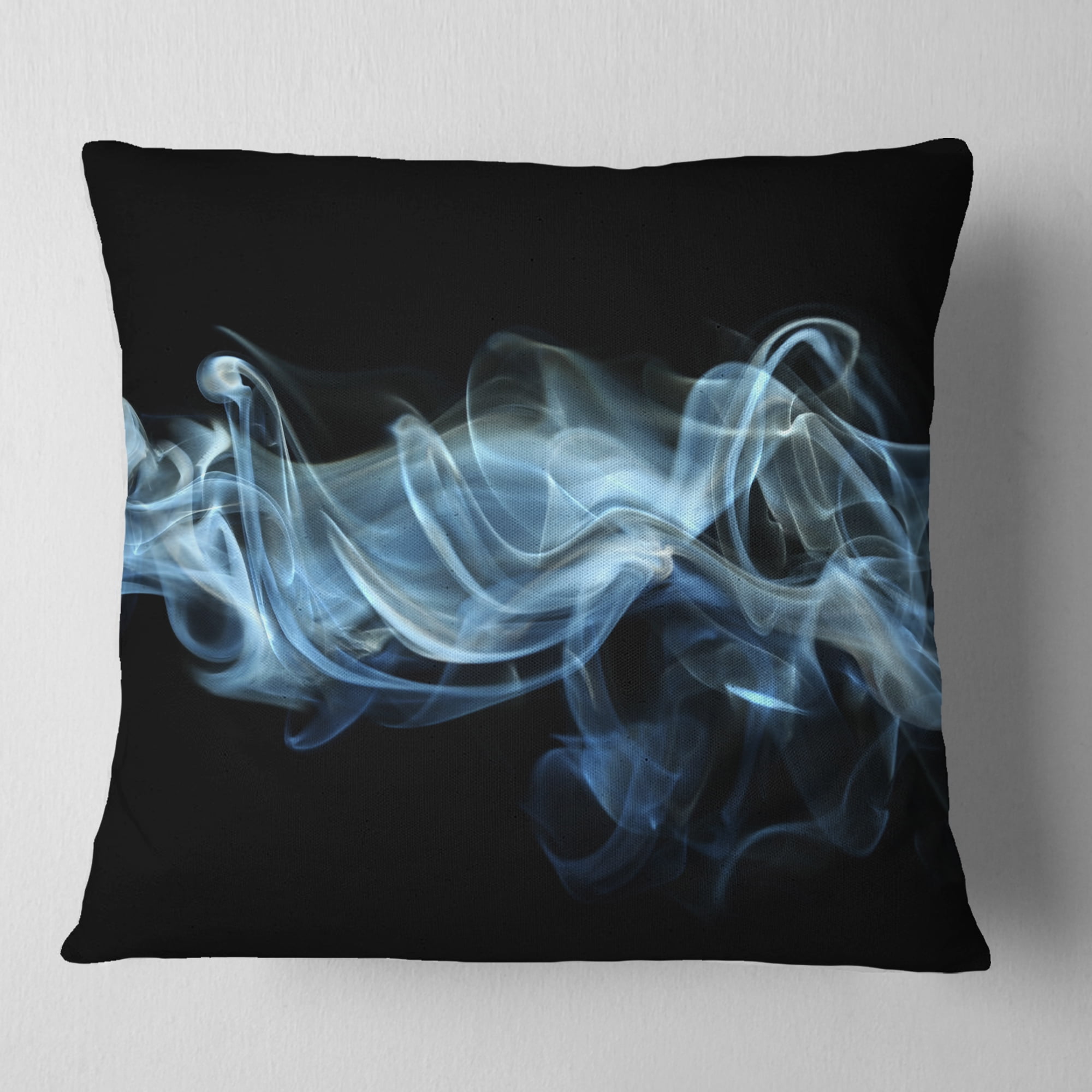 Designart Blue Smoke in Black - Abstract Throw Pillow - 16x16
