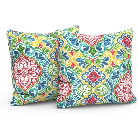 Outdoor Throw Pillow Covers Pack of 2 Patio Waterproof Pillow Cases Fade Resistant Accent Pillow Covers for Home and Garden Furniture Decoration, 18"x18", Damask Red