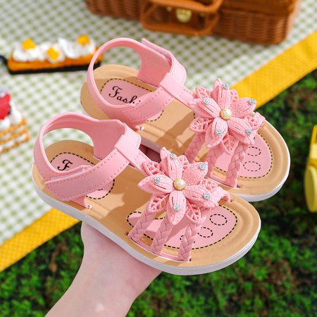 

Summer Savings Clearance! Danhjin Toddler Kids Girls Flower Open-Toe Beach Walking Two-Strap Sandals Summer Breathable Flat Pricness Shoes